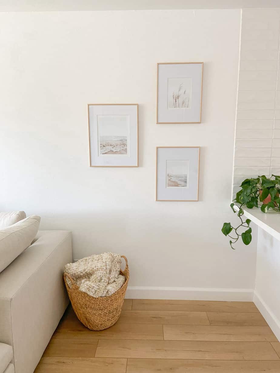 wall with photos hanging