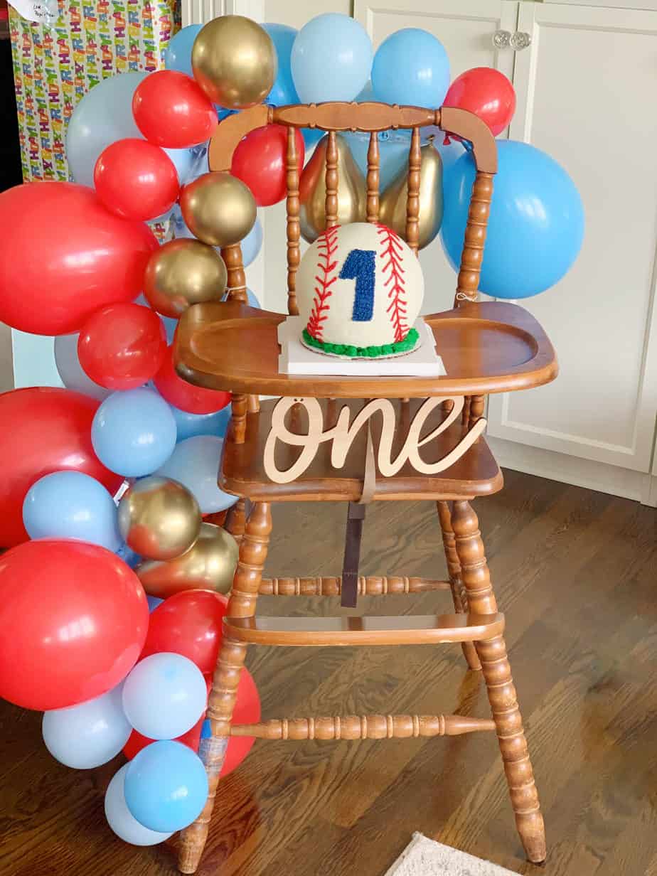 high chair with cake on it