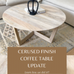Cerused finish on a coffee table with coffee table decor on it
