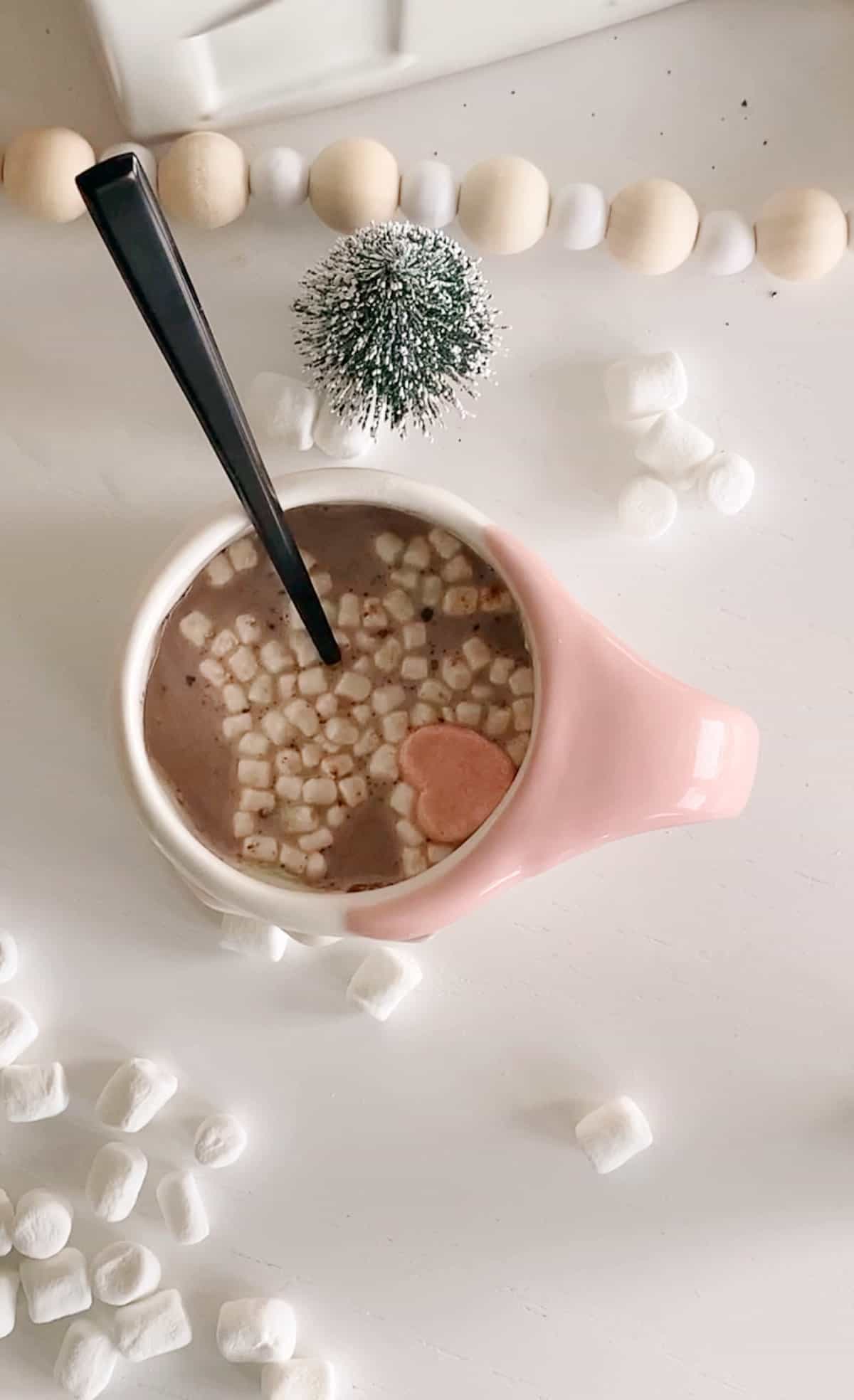 Mug of hot chocolate with marshmallows. 