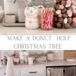 donut hole Christmas tree tutorial with ingredients and supplies shown.