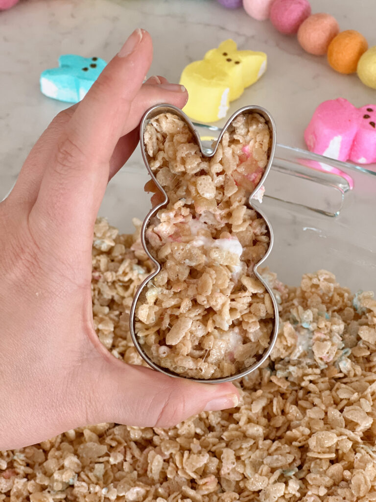 peep shaped cookie cutter with rice krispie inside. 