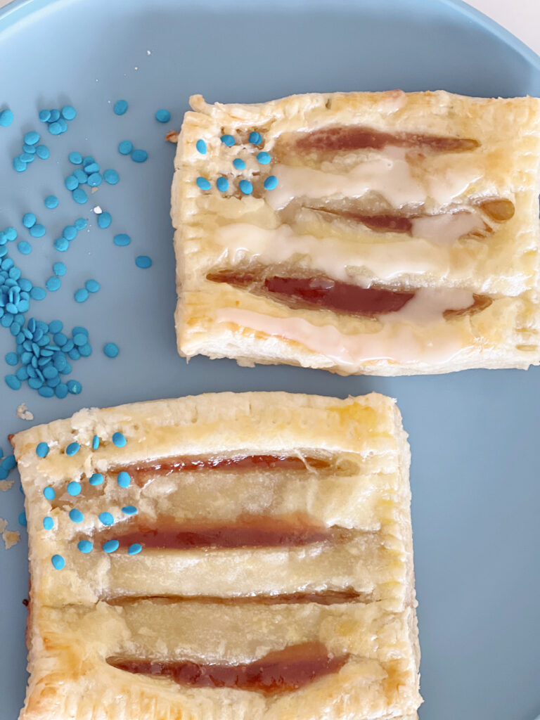 Baked toaster strudel decorated to look like an American flag. 