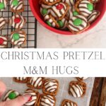 M&M's and Hershey hugs added to pretzels for a Christmas treat.