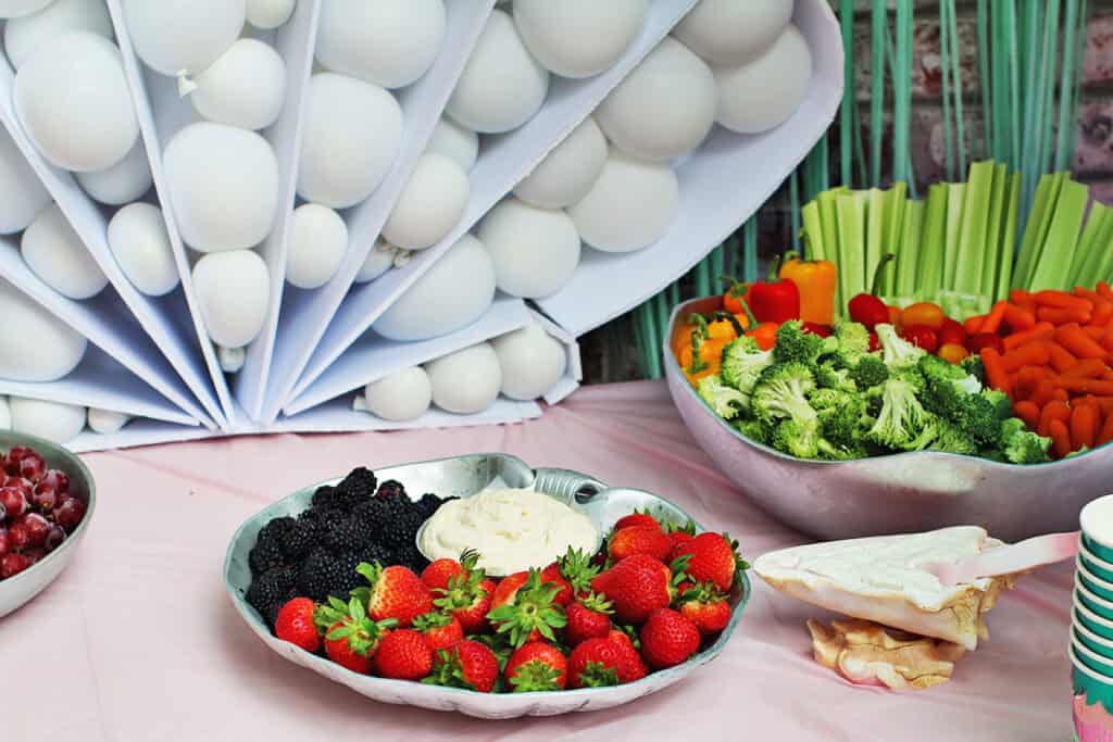 Fruit tray at mermaid themed birthday party.